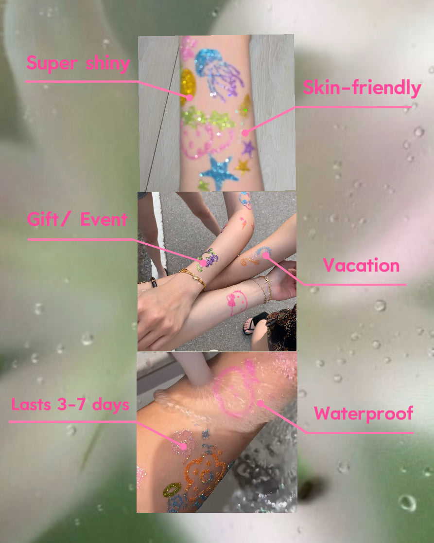 5 Sheets DIY Glitter Tattoo Stickers -A series
