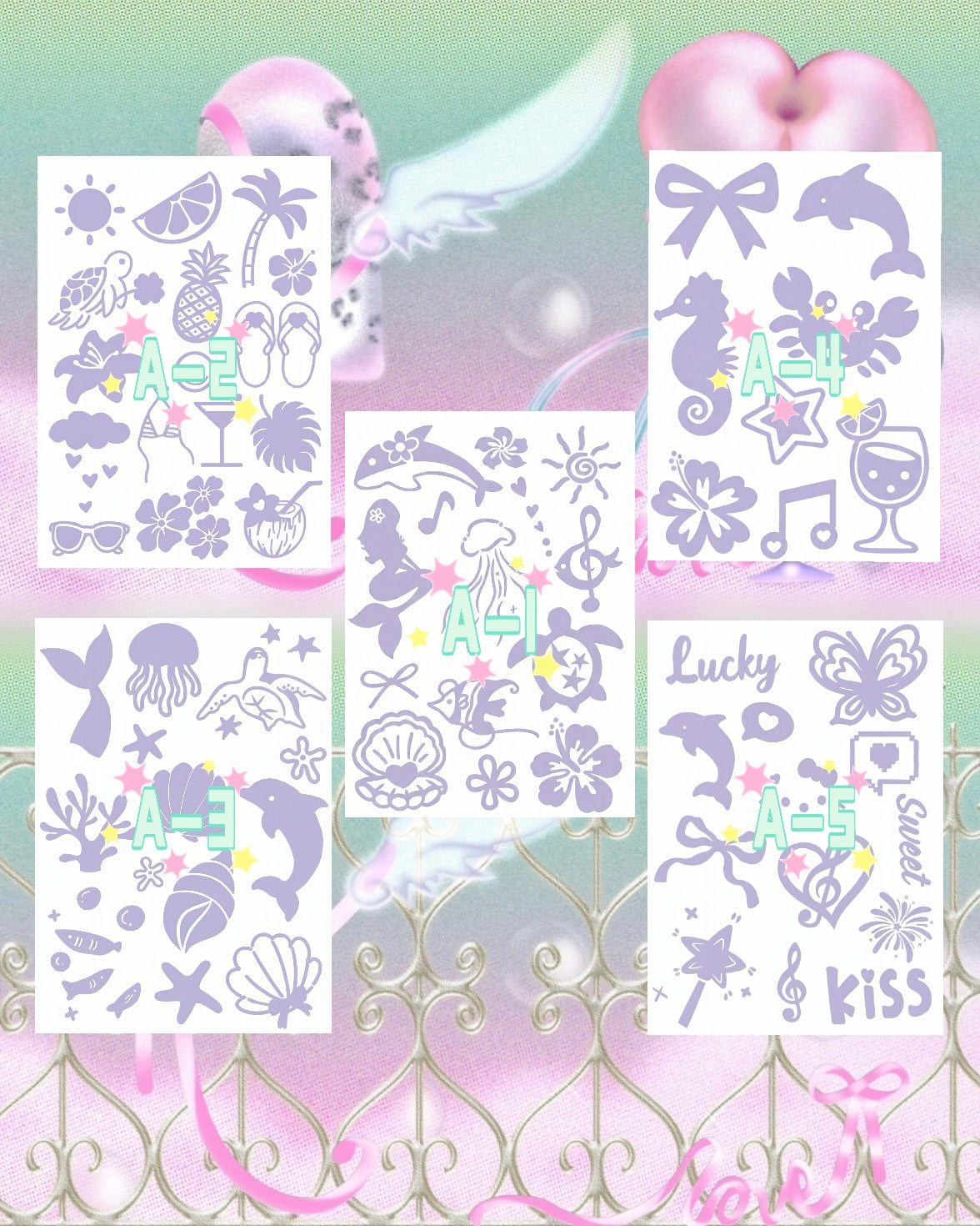 5 Sheets DIY Glitter Tattoo Stickers -A series