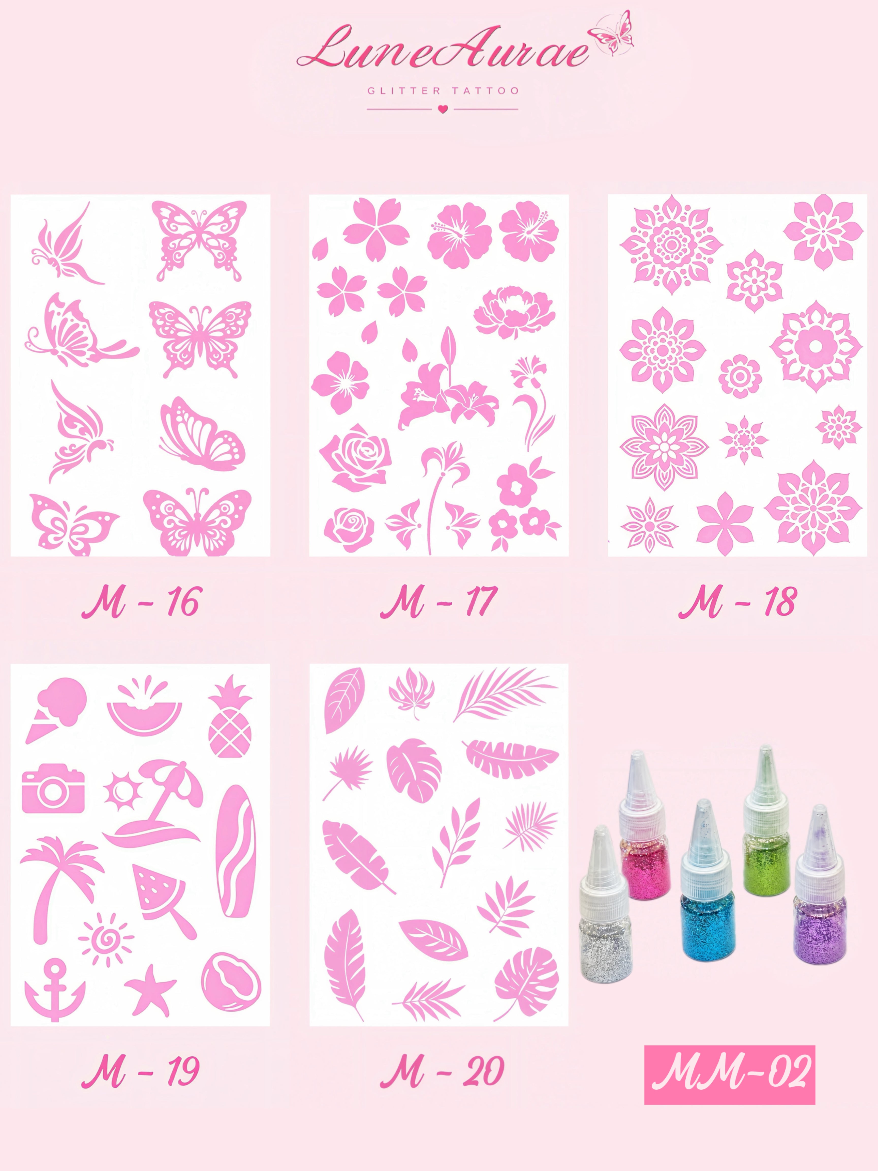 DIY Glitter Tattoo Sticker Set- M series