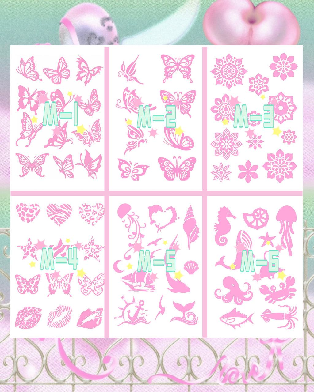 6 Sheets DIY Glitter Tattoos - M Series
