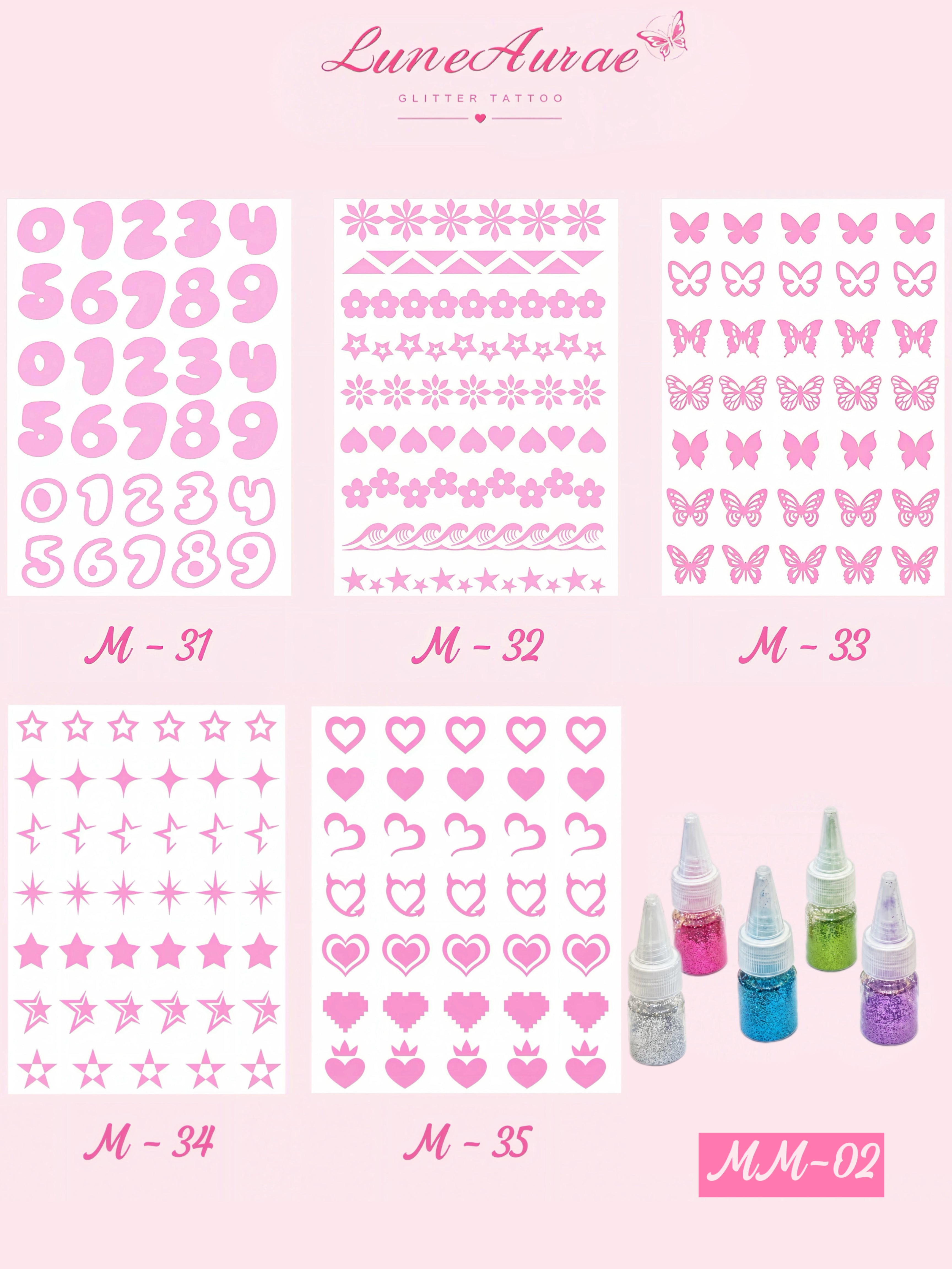 DIY Glitter Tattoo Sticker Set- M series
