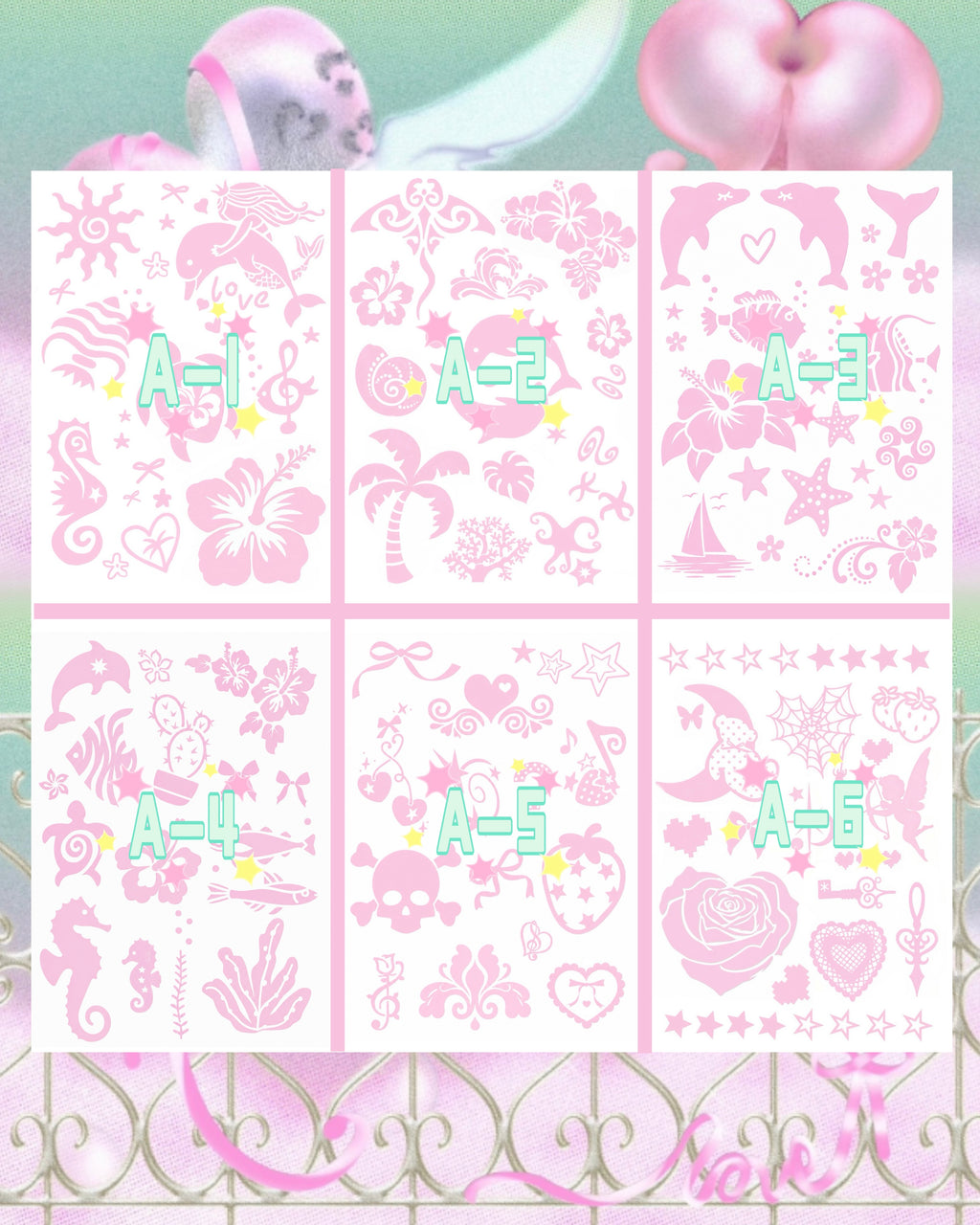 6 Sheets DIY Glitter Tattoos -A series