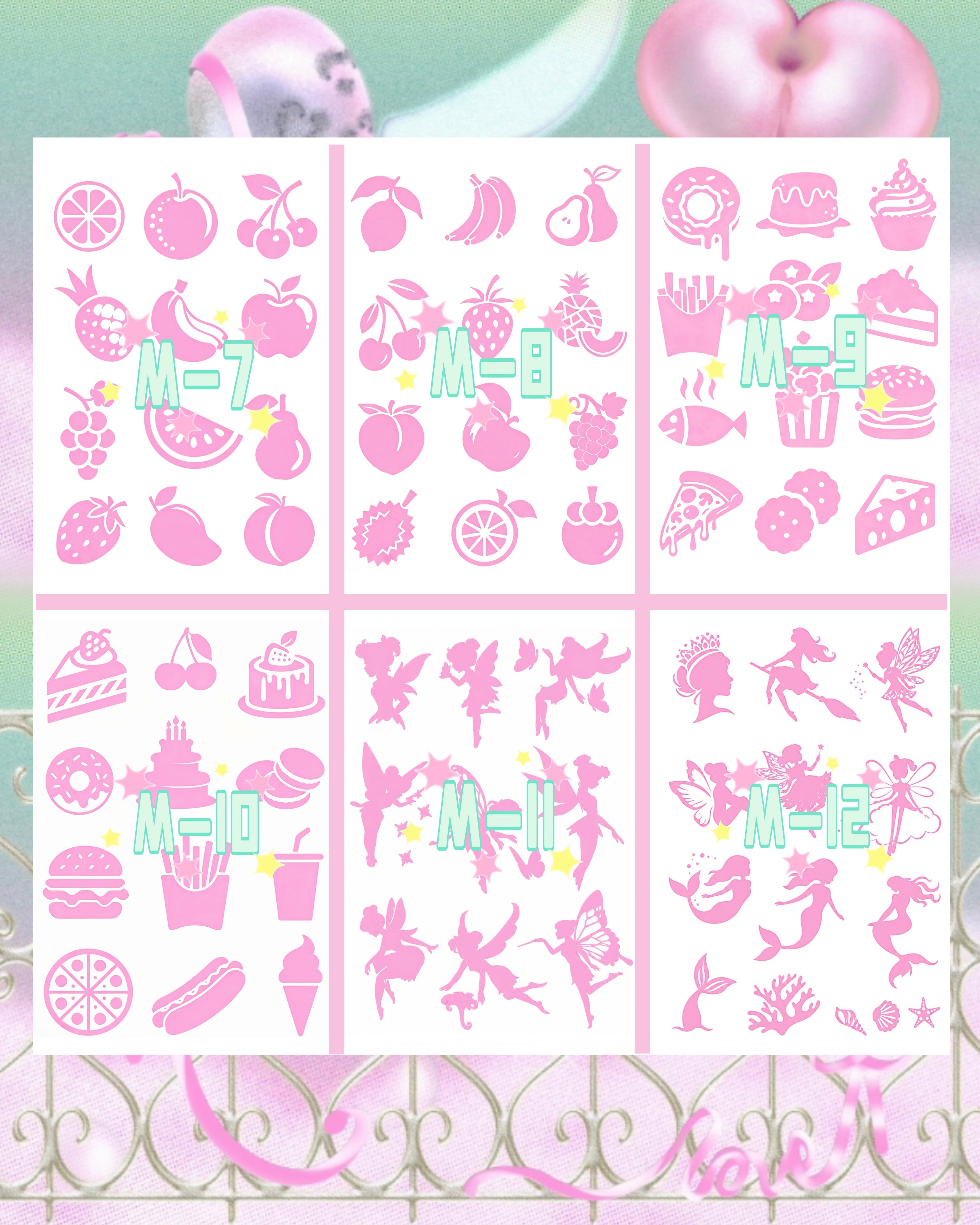 6 Sheets Set DIY Glitter Tattoos- M series