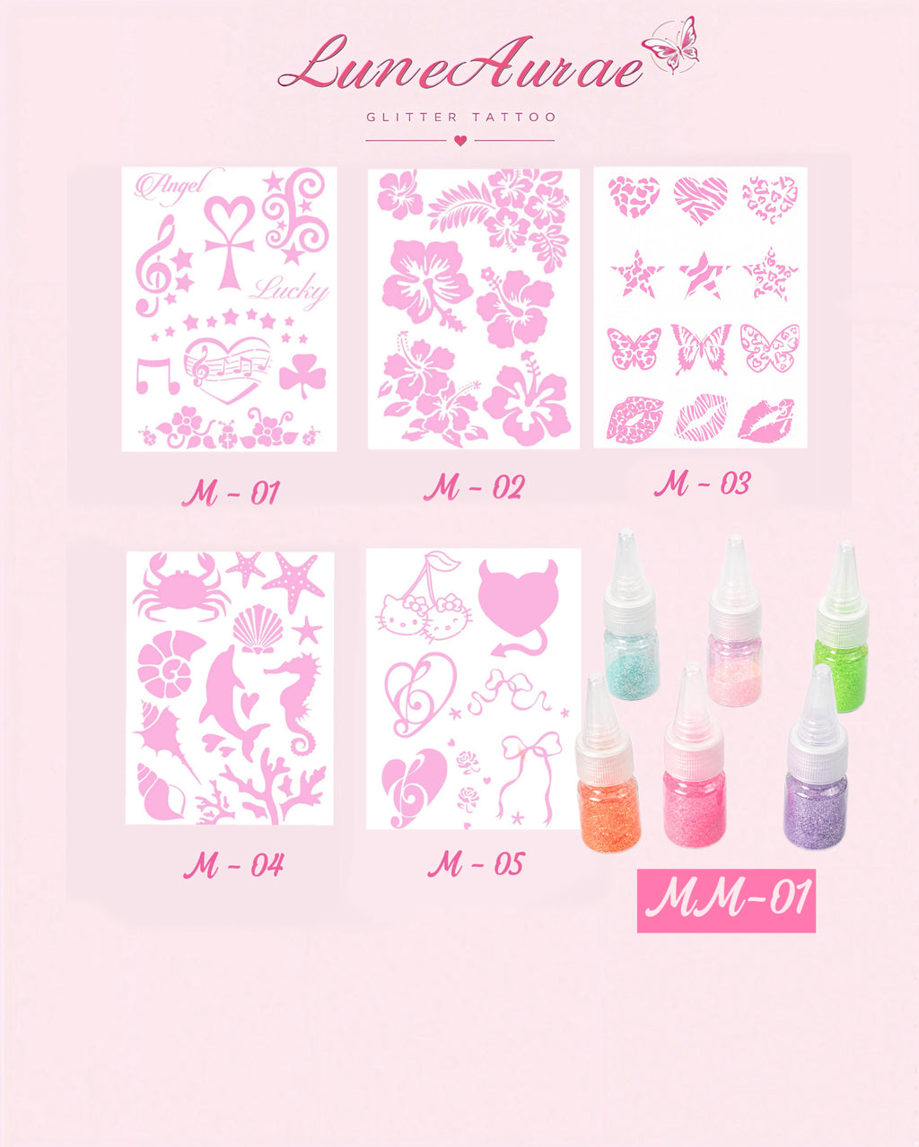 DIY Glitter Tattoo Sticker Set- M series
