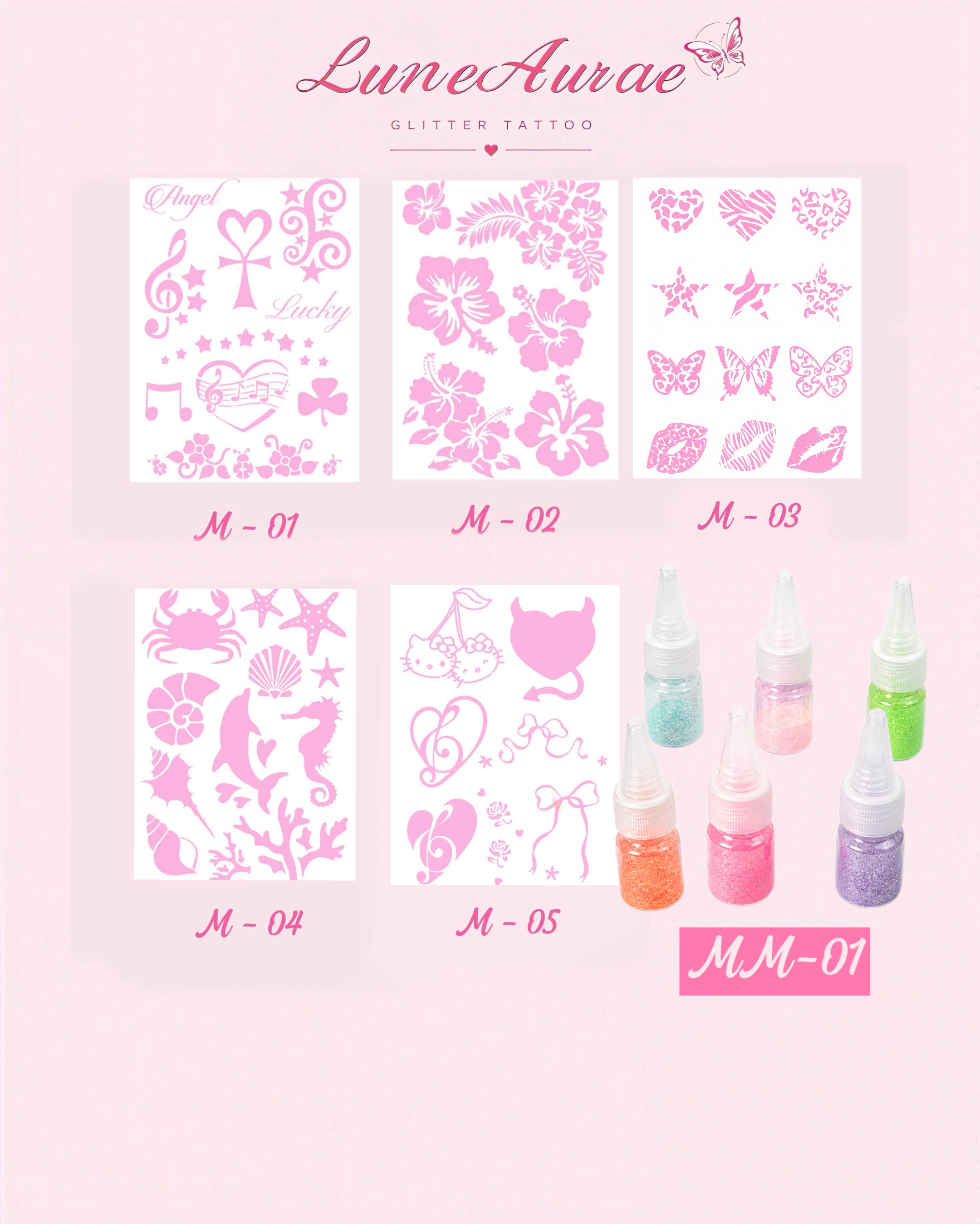 DIY Glitter Tattoo Sticker Set- M series