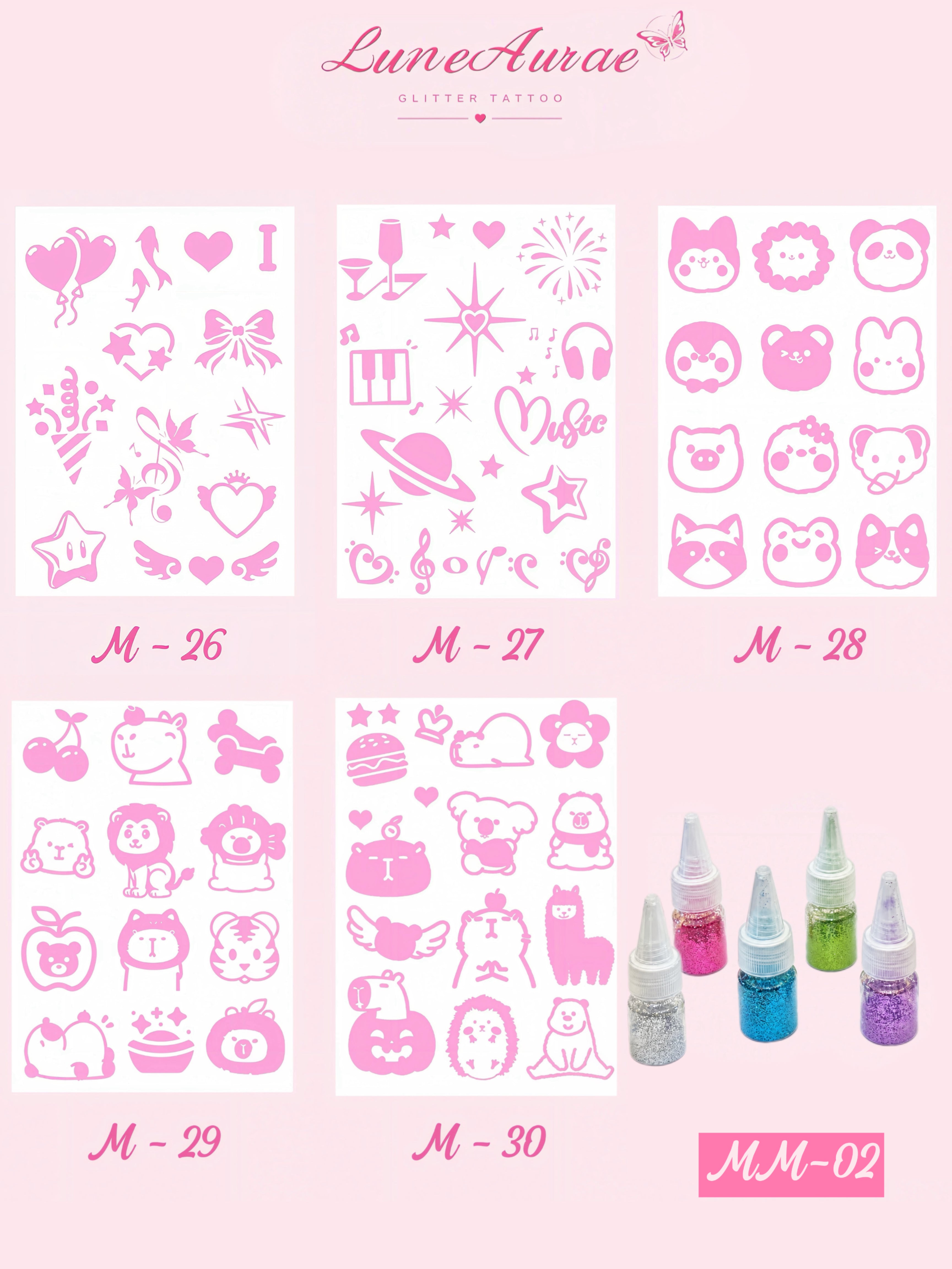 DIY Glitter Tattoo Sticker Set- M series