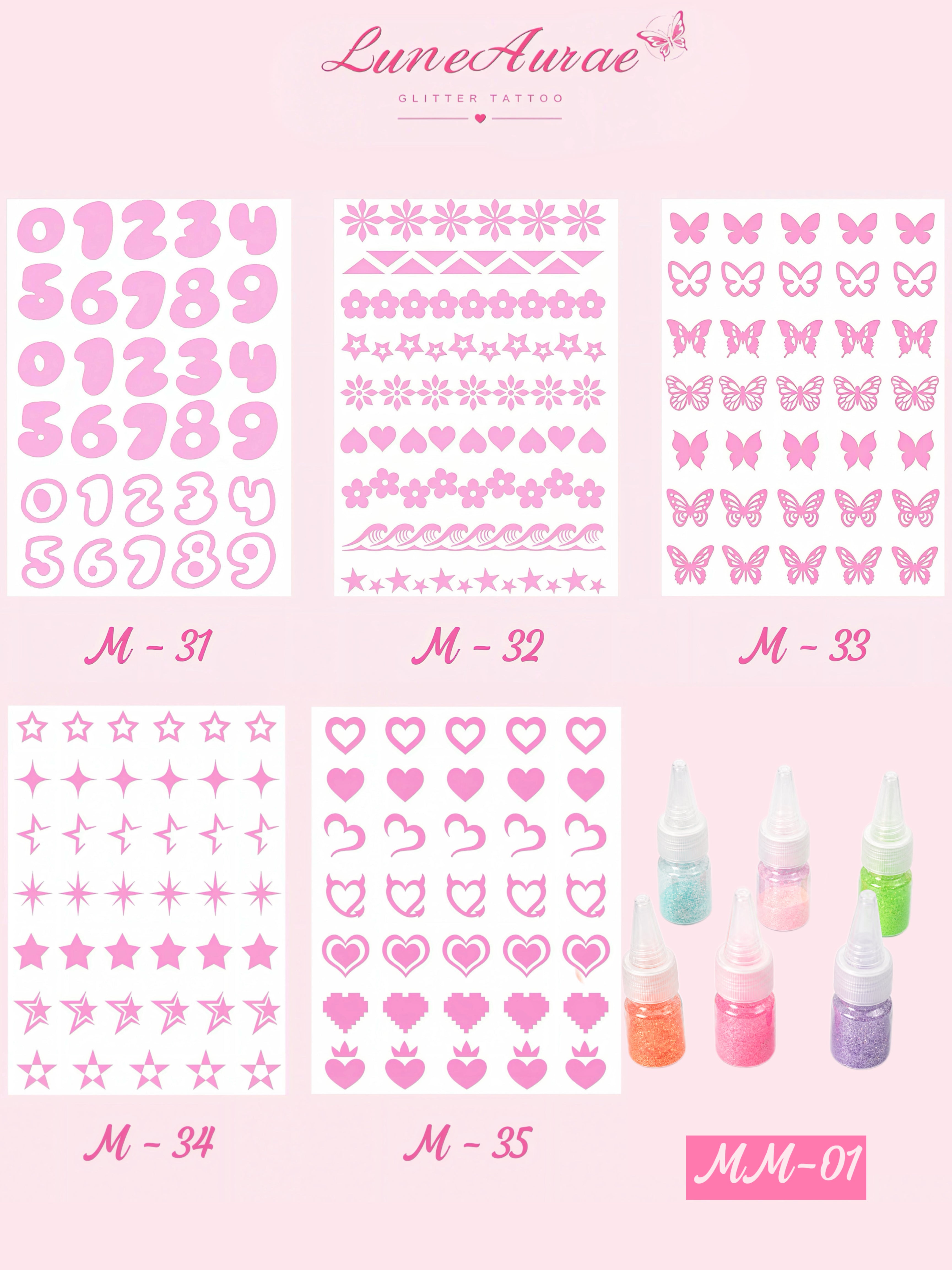 DIY Glitter Tattoo Sticker Set- M series