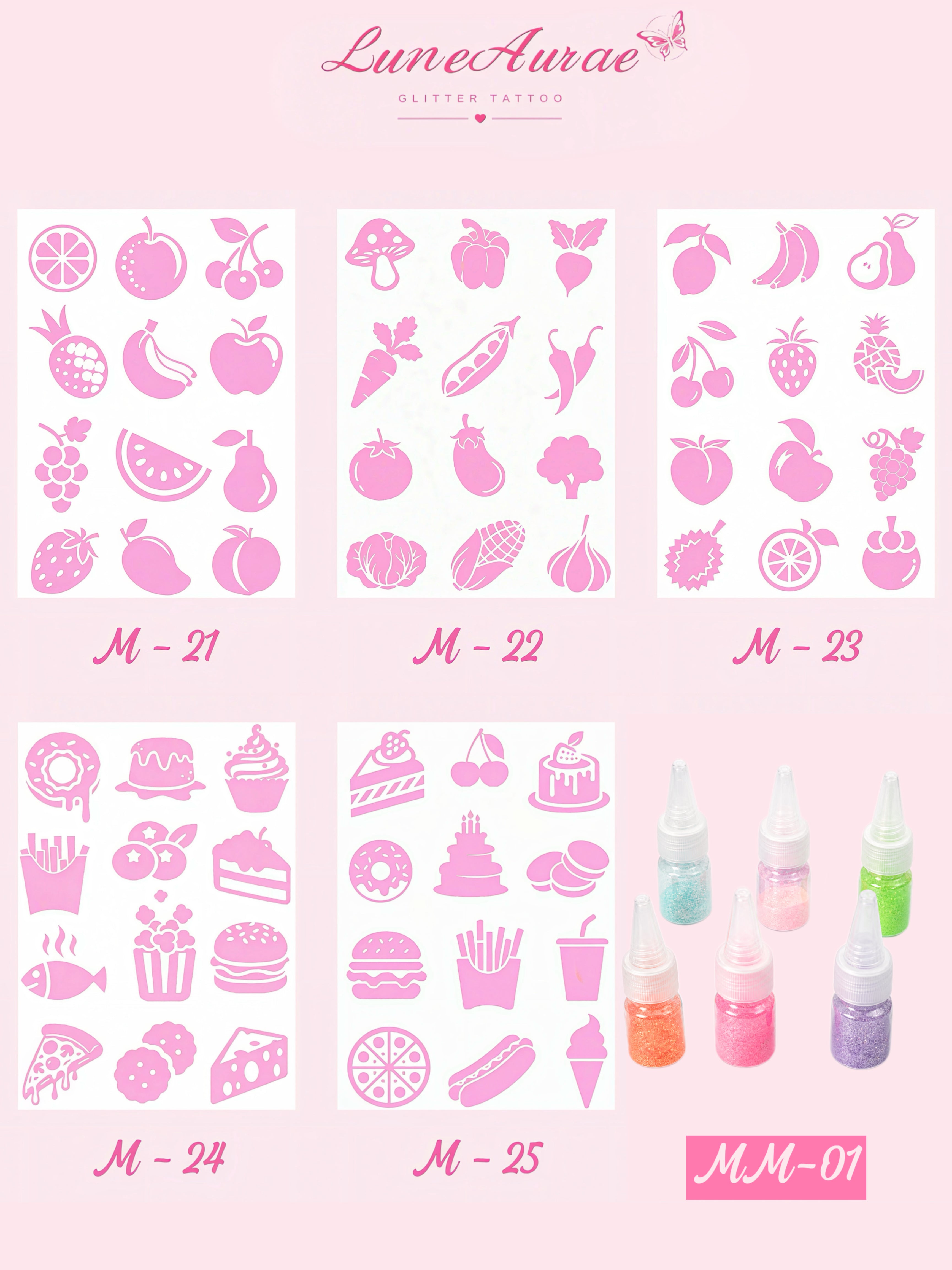 DIY Glitter Tattoo Sticker Set- M series