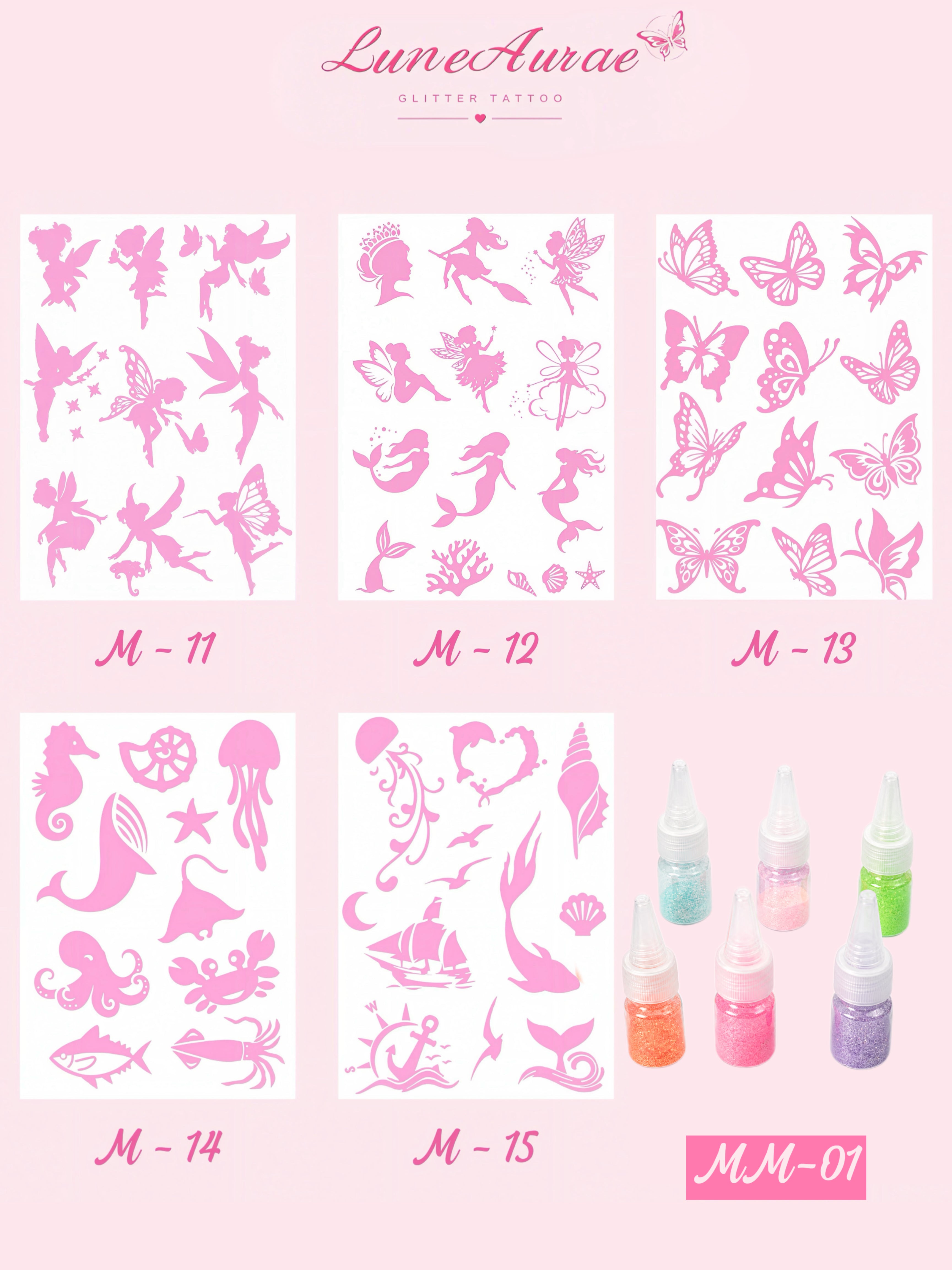 DIY Glitter Tattoo Sticker Set- M series