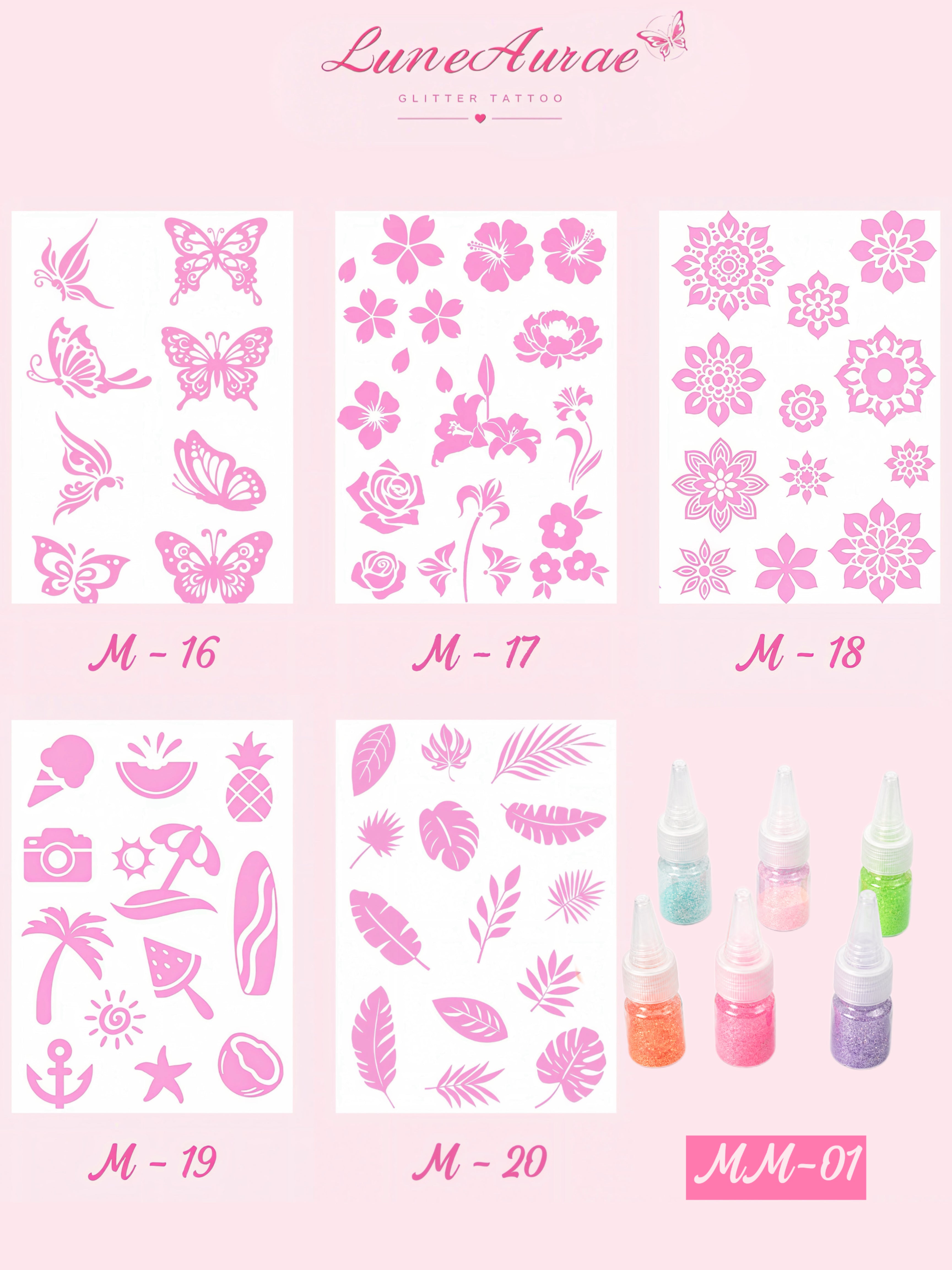 DIY Glitter Tattoo Sticker Set- M series