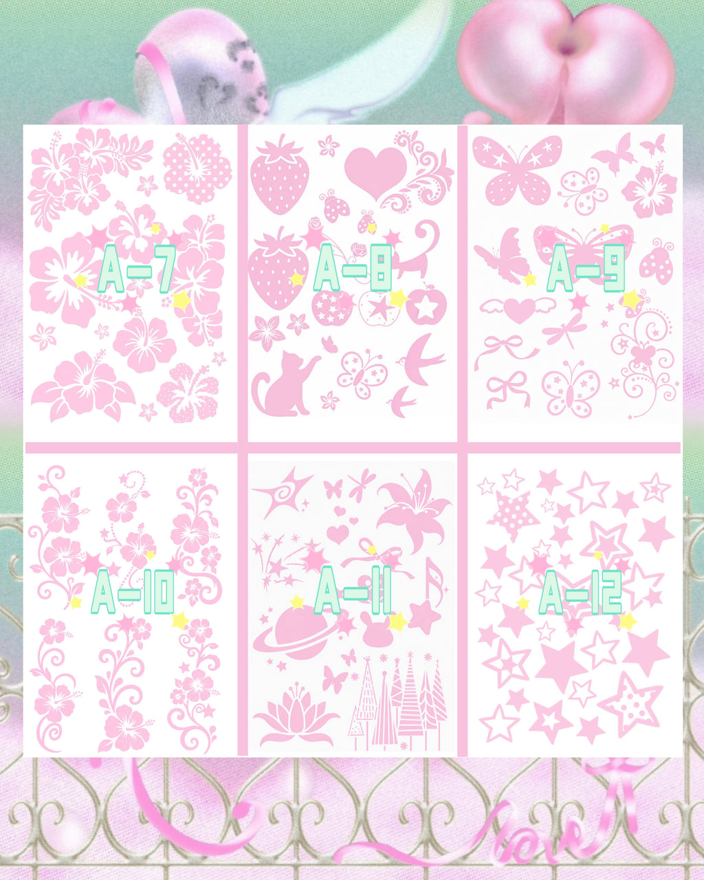 6 Sheets Set DIY Glitter Tattoos-A series
