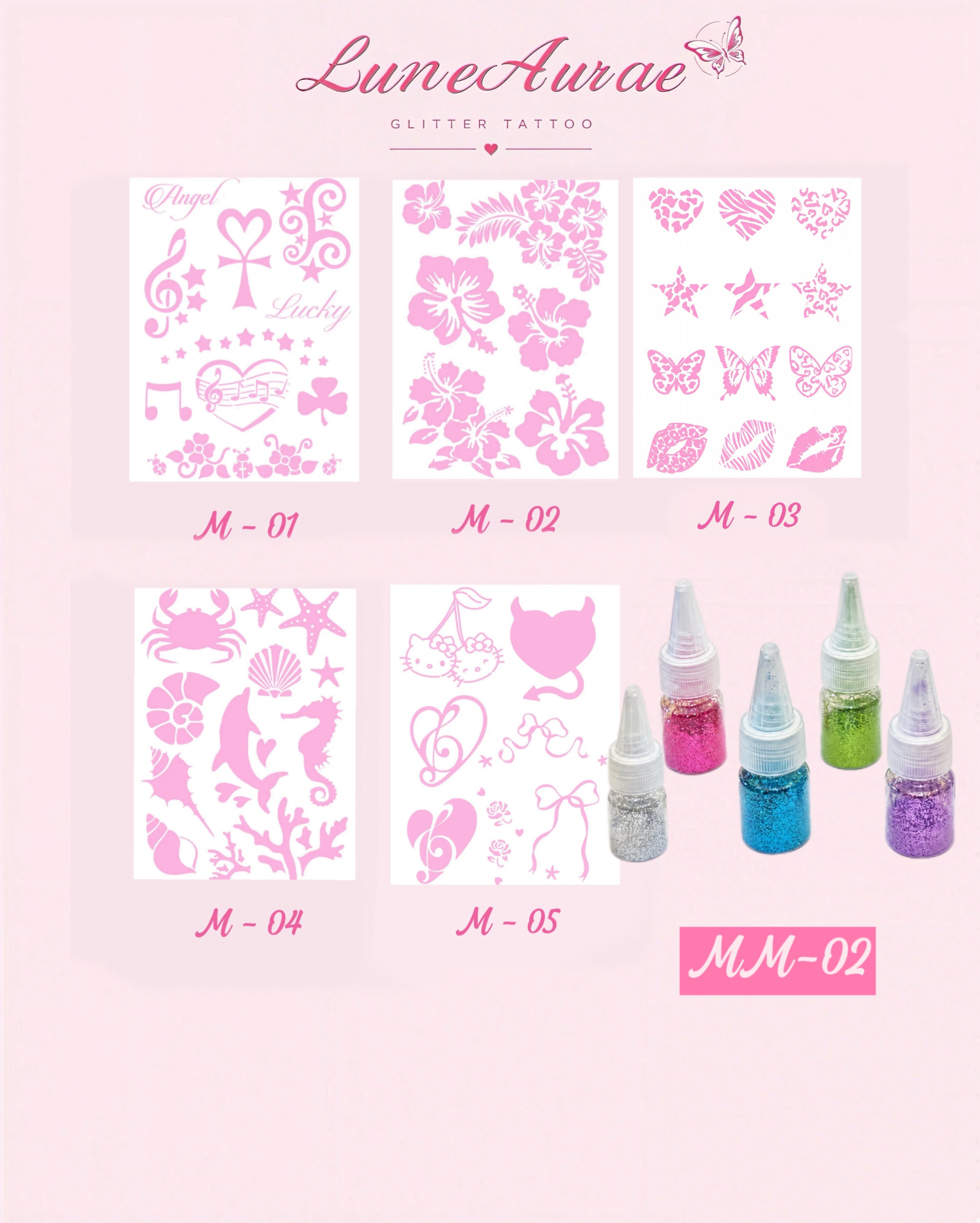 DIY Glitter Tattoo Sticker Set- M series
