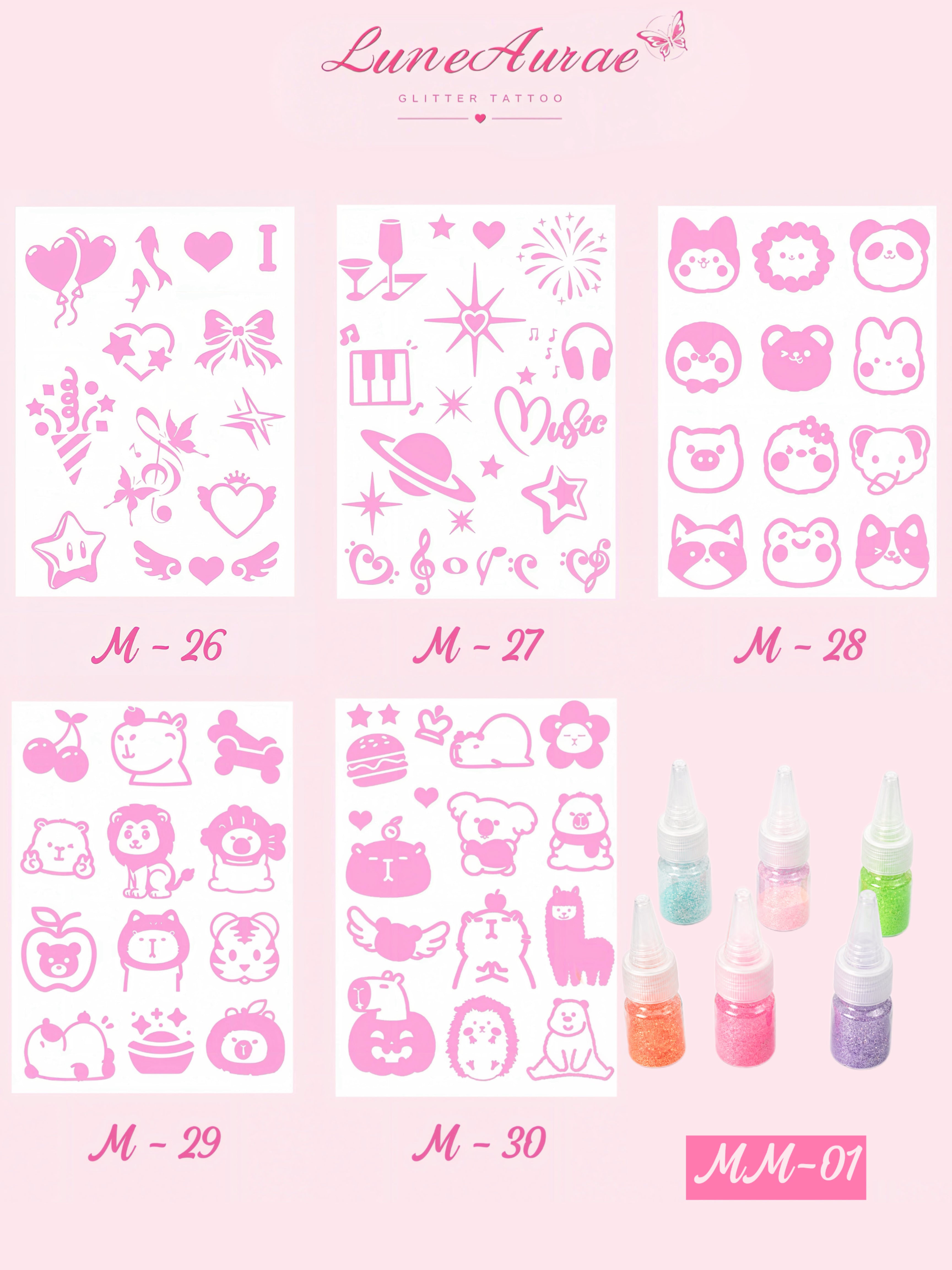 DIY Glitter Tattoo Sticker Set- M series